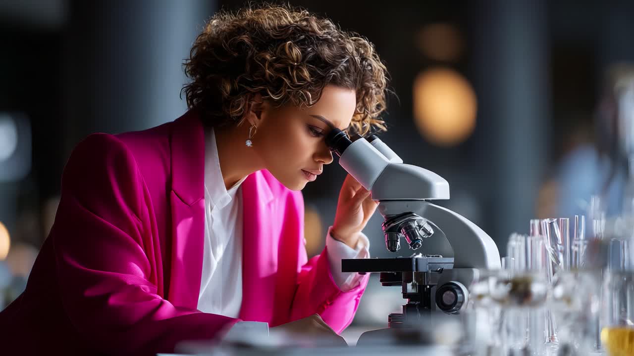 Focused Scientist Investigating Samples Through a Microscope in a Modern Lab Setting, Showcasing Dedication to Research and Precision in Scientific Exploration and Inquiry