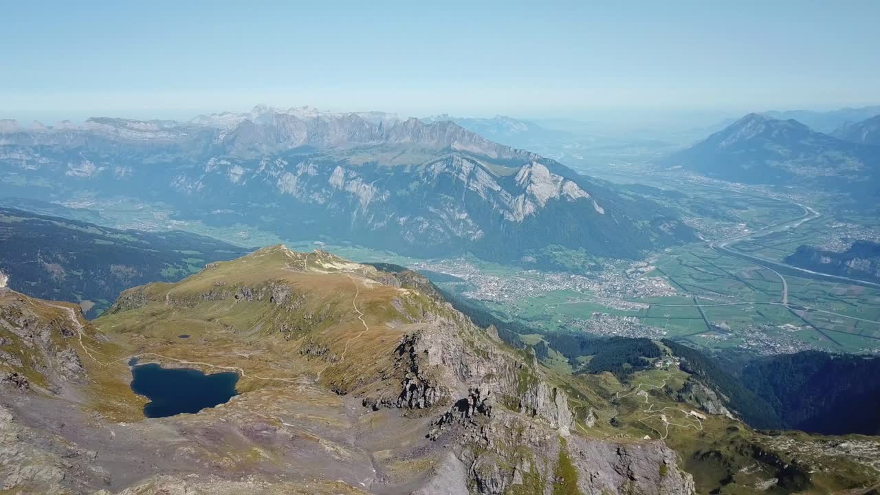 Bird's eye view of the Pizol Mountain, in Glarus Alps, in Catnon St. Gallen, Switzerland