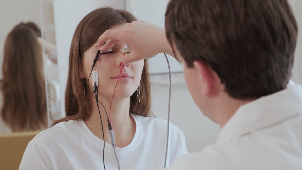 pruebas de nervios del paciente utilizando electromiografía en el centro médico