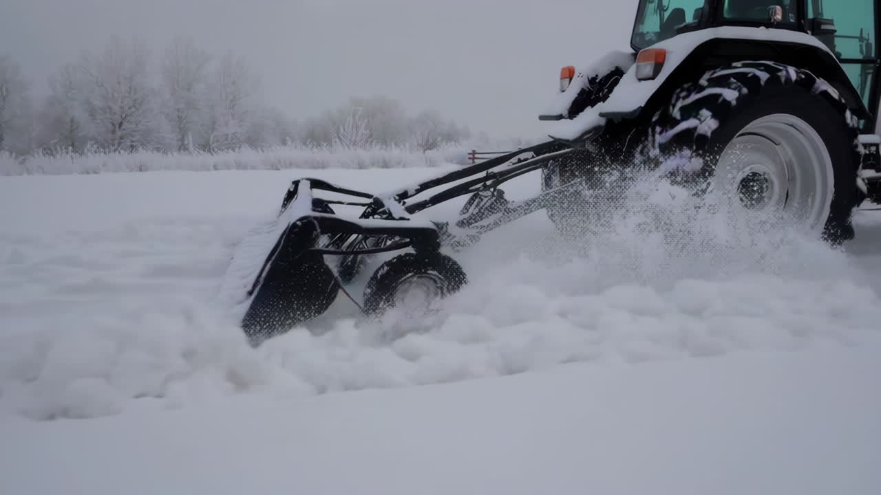 Tractor Plowing Snow in a Winter Field