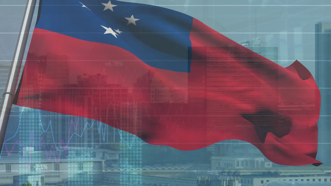 animación de la bandera de samoa sobre el procesamiento de datos financieros