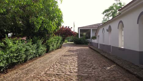 Aerial-view-along-Historic-Roça-Sundy-a-boutique-hotel-in-Principe-Island,-São-Tomé-e-Príncipe