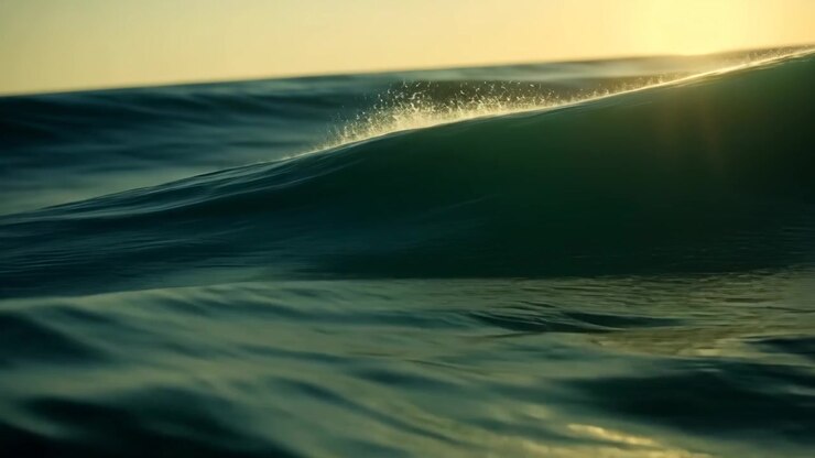 Ocean Wave Rolling at Sunset with Golden Light
