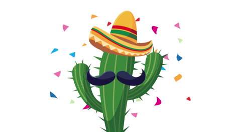 celebración de cinco de mayo con cactus con bigote y sombrero mariachi