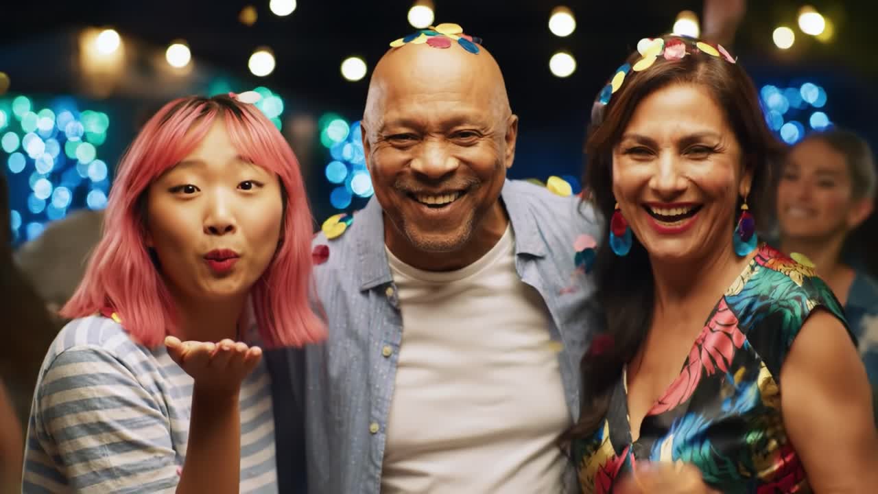 Joyful Celebration: Friends Unite in Laughter and Confetti at a Festive Gathering Filled with Happiness and Memorable Moments Captured in Bright Colors