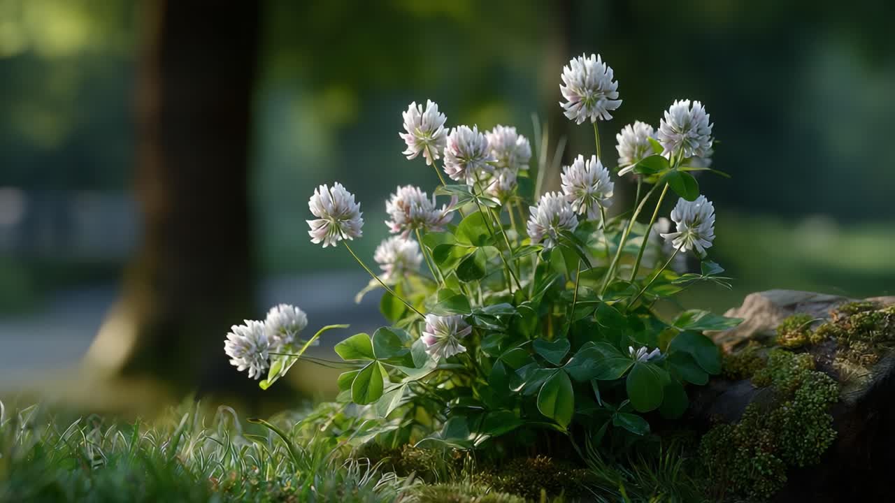 Serene Blooms: A Close-Up of Delicate White Clover Flowers Capturing the Essence of Nature's Beauty in a Tranquil Green Landscape