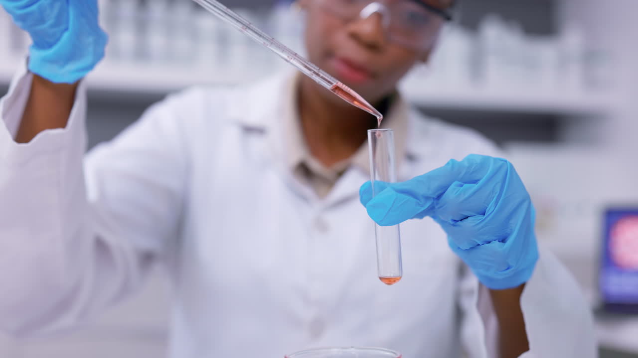 Hands of woman, test tube and scientist