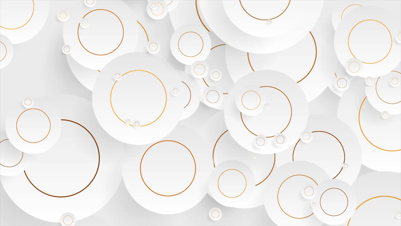Grey circles with golden outlines abstract geometric motion background