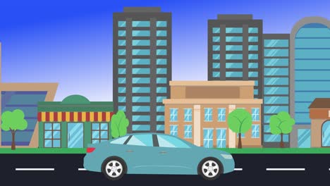 viajes en coche por la ciudad vista lateral, animación en bucle, fondo de diseño plano