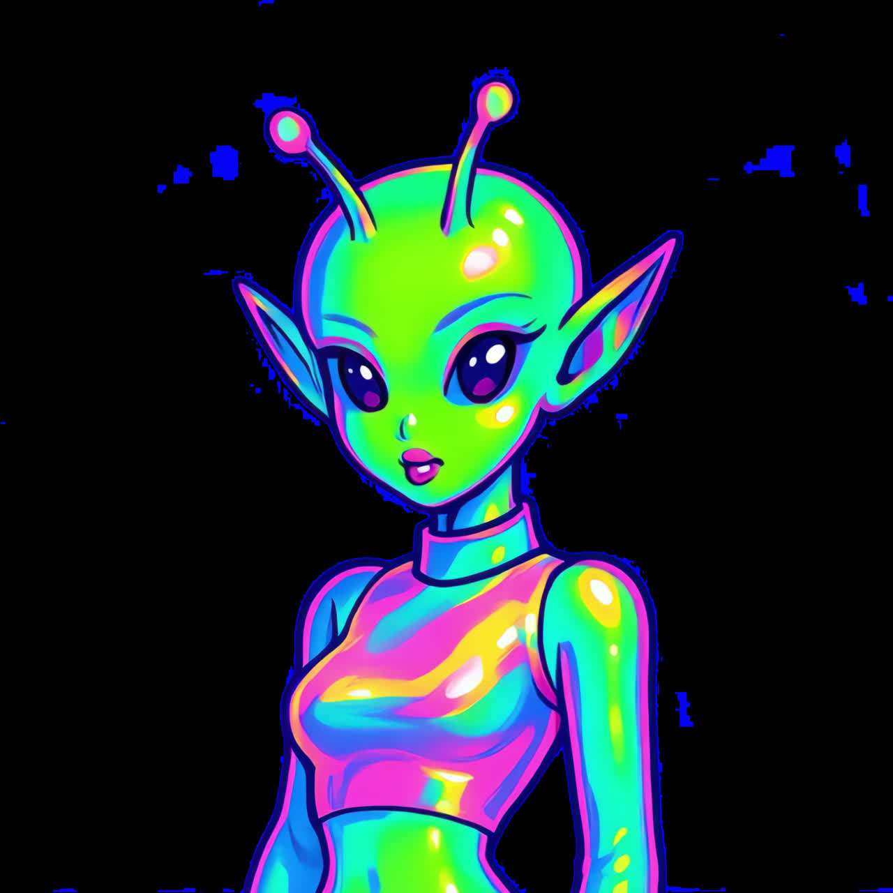 Colorful alien cartoon character design animation isolated asset, transparent 4K video, alpha