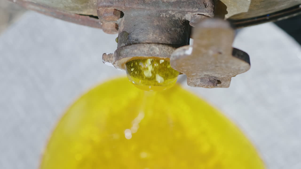 свежий нефильтрованный мед вытекает из медогонки 4k 10 bit видео