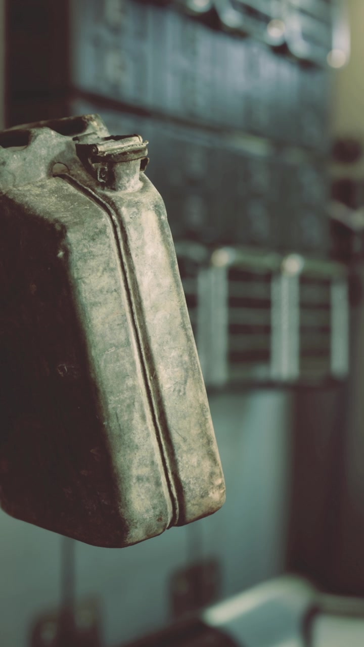 Old metal container hangs inside a vehicle cabin during daylight hours