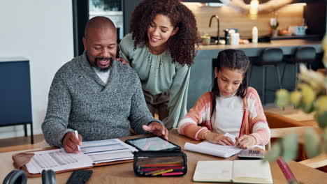 family doing homework together at home