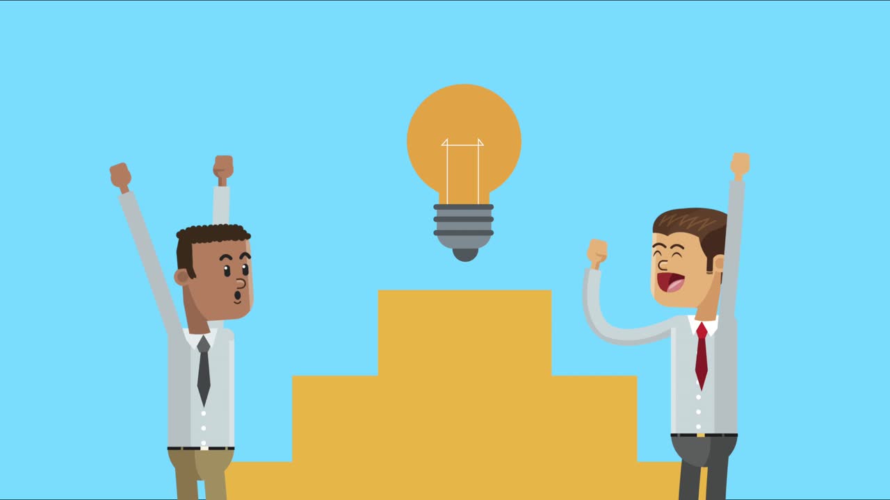 afro businessmen with bulb in stairs