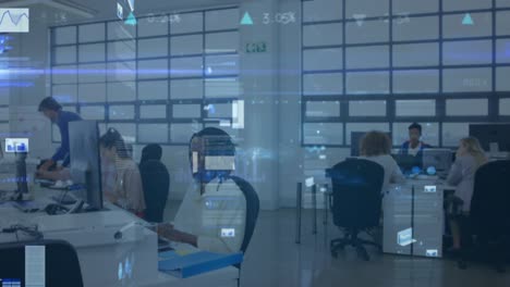 animación del procesamiento de datos financieros sobre personas de negocios en la oficina