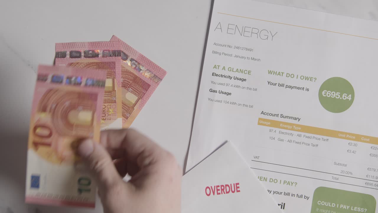 Hand Counting Currency In Euros To Pay For Overdue European Energy Bill 