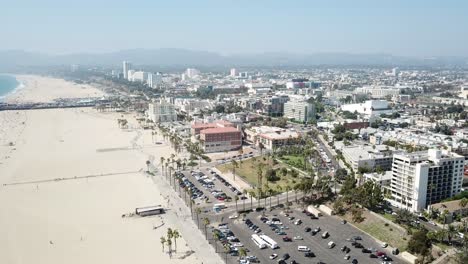 scenic aerial above los angeles panoramic suburb rising pull back revealing beach skyline