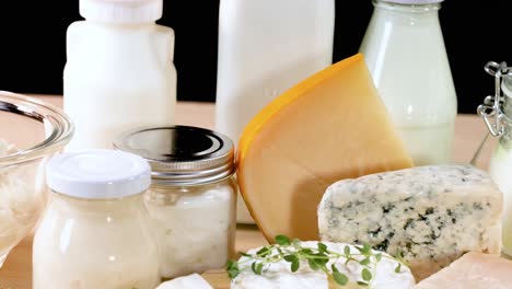 assorted dairy items arranged on a table