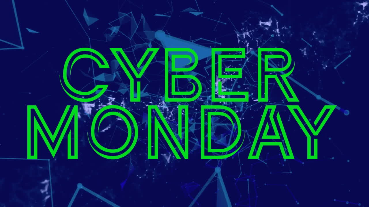 Animation of cyber monday text and connected dots forming geometric shapes