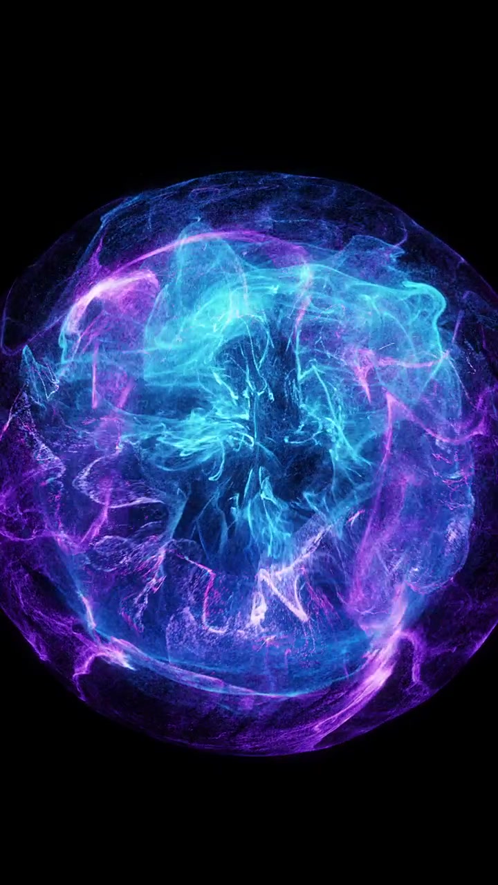 Sfera Astratta di Energia Luminosa Blu e Viola che si Espande e si Dissipa