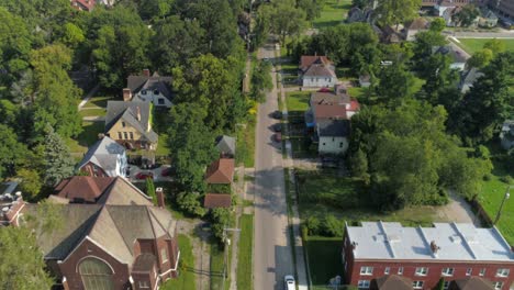 aerial view of affluent historical homes in indian village in detroit