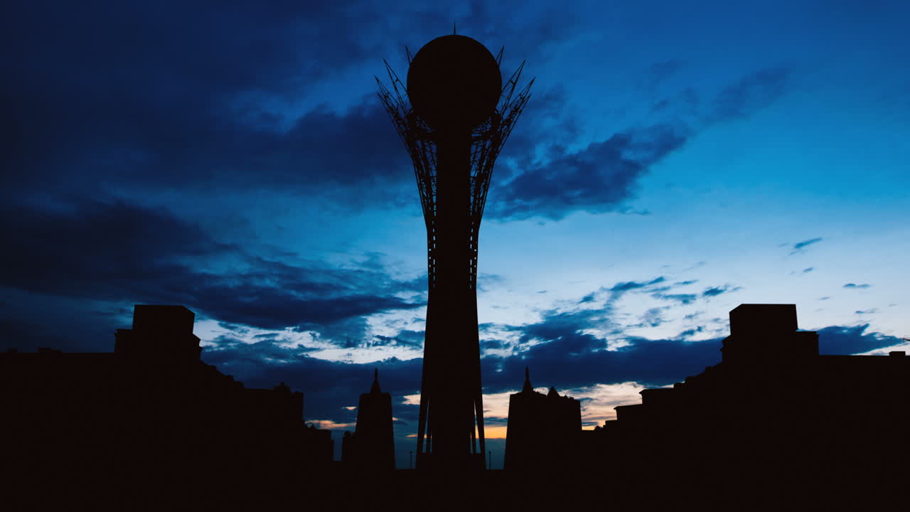Silhouette of the Astrakhan Tower at Sunset