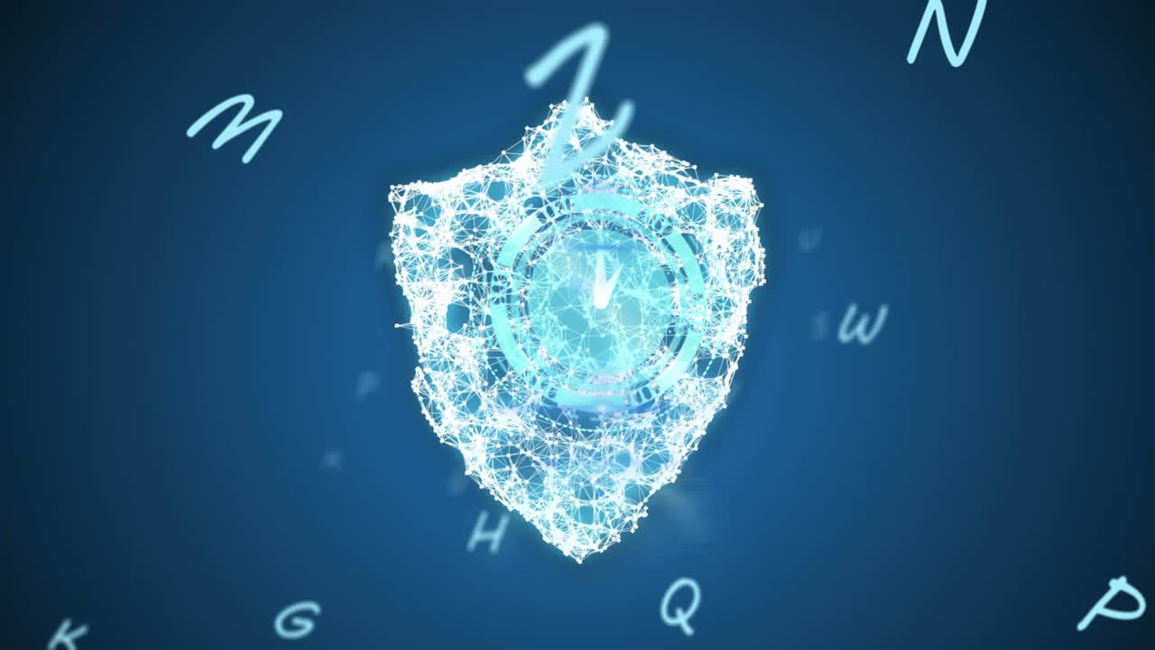 파란색 배경에 시계와 방패의 애니메이션