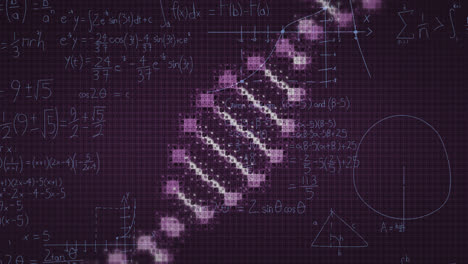 Animation-of-mathematical-equations-over-dna-strand-on-black-background