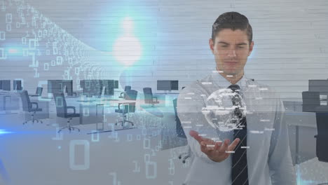 animación de un empresario caucásico sobre el procesamiento de datos en la oficina