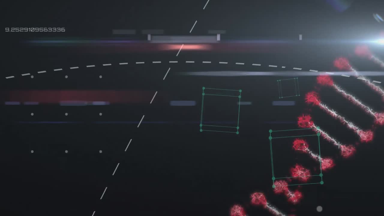 배경에서 데이터 처리와 함께 회전하는 이중 나선 dna 가닥의 애니메이션
