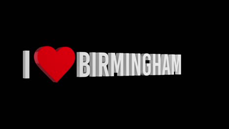 me encanta birmingham. texto y corazón en 3d. canal alfa