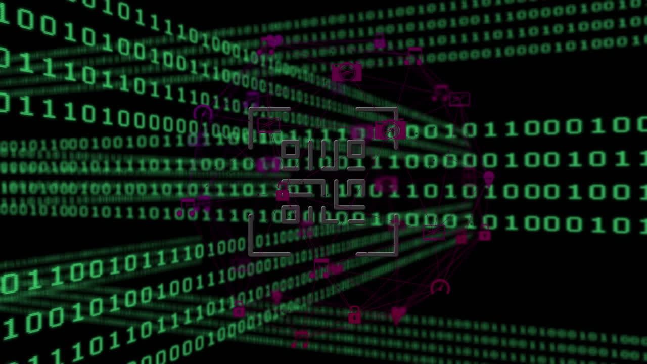 Digital animation of stock binary coding data processing against binary coding connection