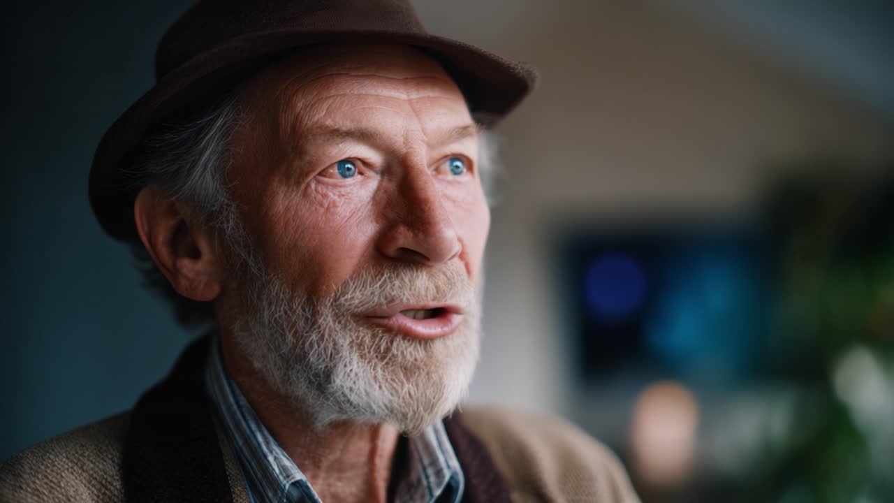 Aging Wisdom: A Portrait of an Elderly Man with Bright Blue Eyes and a Gentle Smile, Capturing the Essence of Life's Experiences in Two Distinct Frames