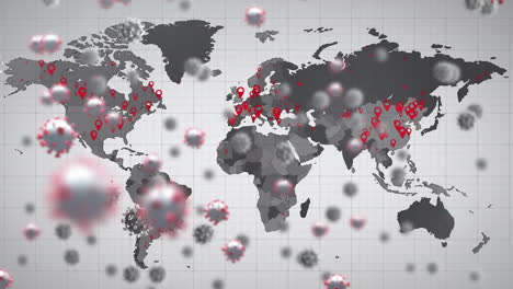 animación de las células de covid-19 en el mapa del mundo