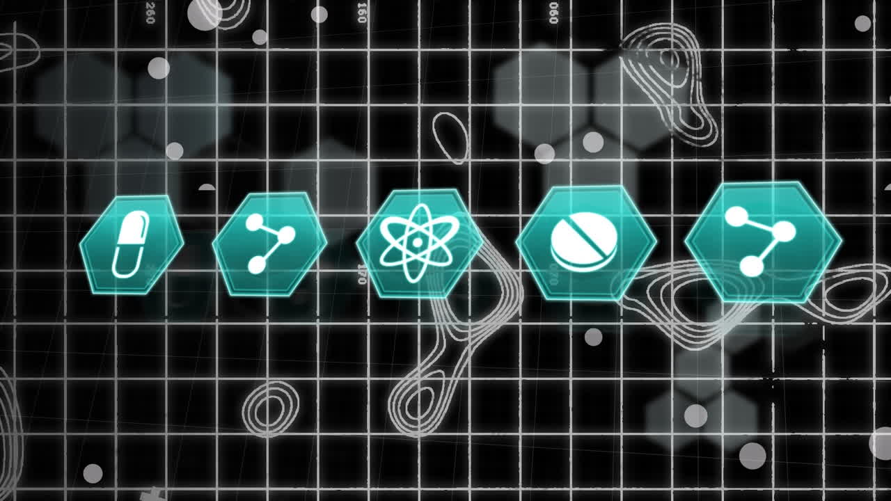 의료 아이콘,  ⁇  라인 및 그리드 상의 데이터 처리 애니메이션