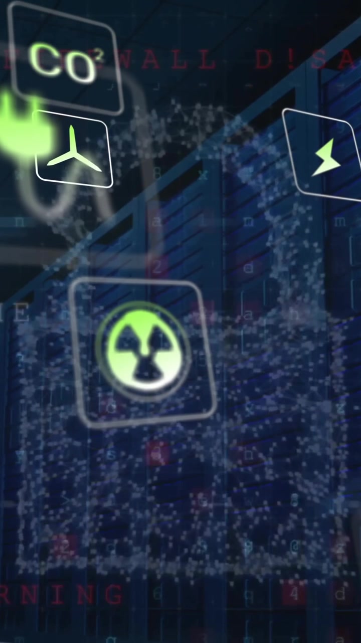 Animation of eco icons and data processing over computer servers