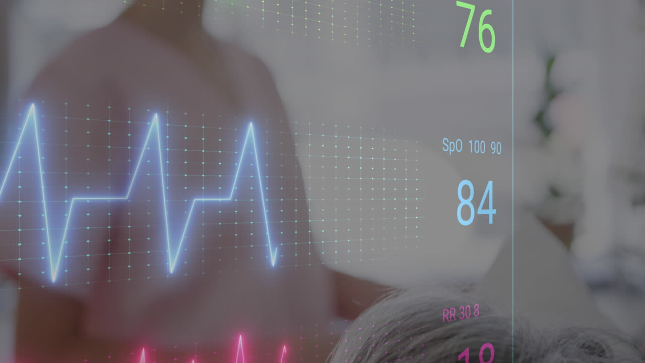 병원 침대에 있는 다양한 여성 간호사와 환자에 대한 다채로운 심장 사진의 애니메이션