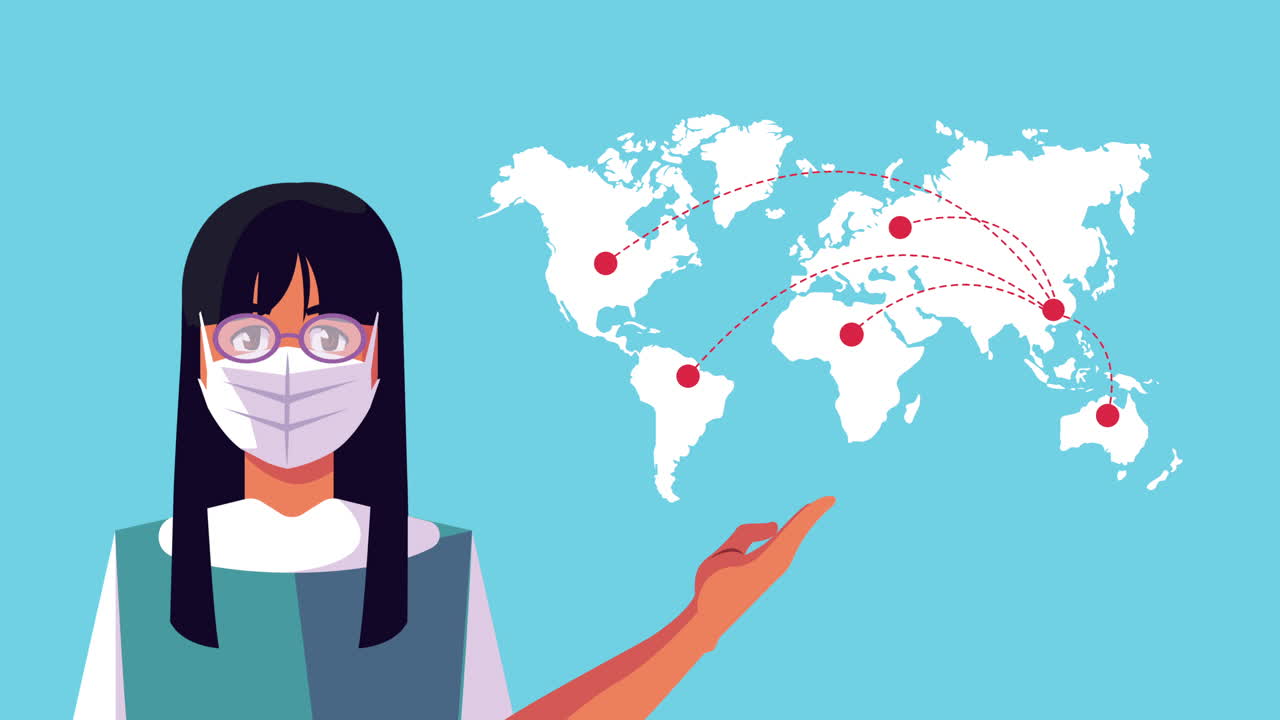 mujer usando máscara facial para covid-19 y planeta tierra