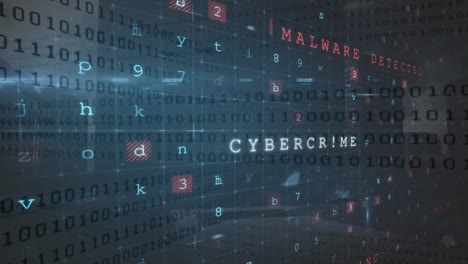 animation of cyber attack warning over data processing on white background