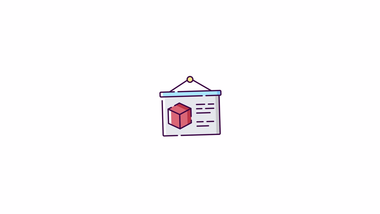 Animated Presentation Board Icon with 3D Cube and Data