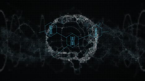 animation of medical icons and brain on black background