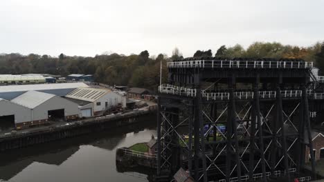 industrial victorian anderton canal boat lift aerial view river weaver pan right