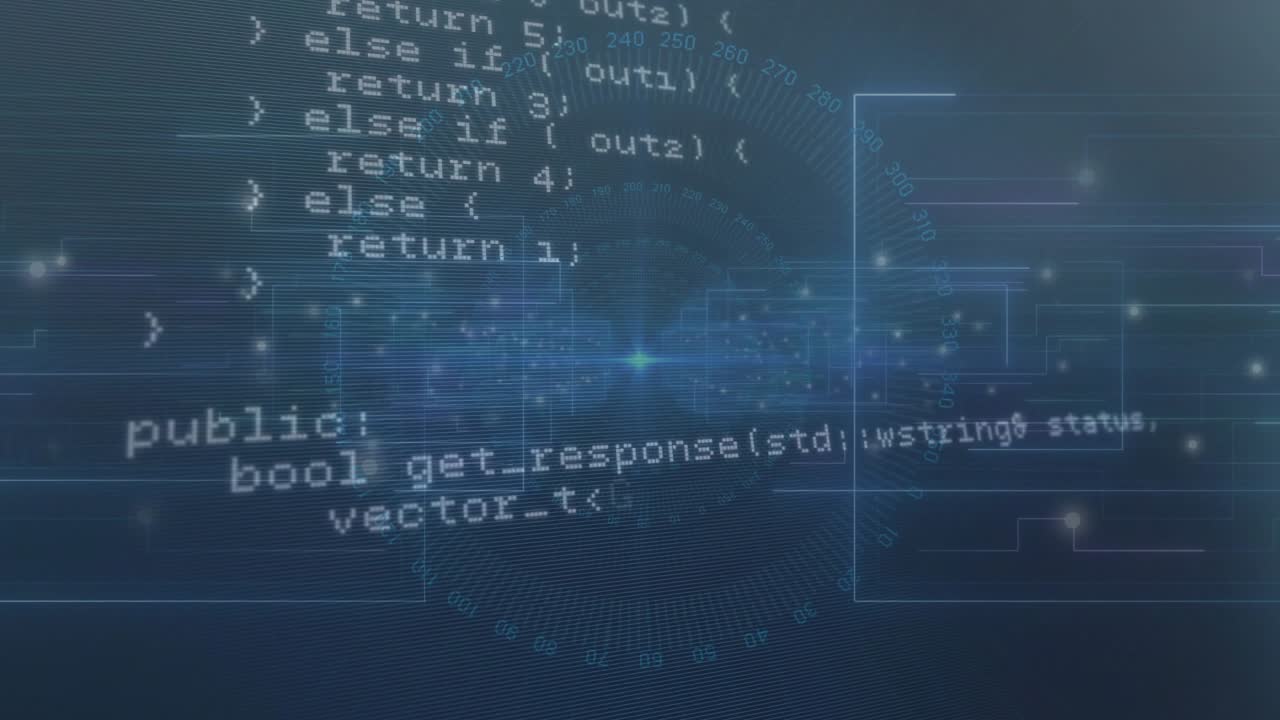 C++ HTTP code snippet appearing, initiating panning scrolling revealing functions showing code flow