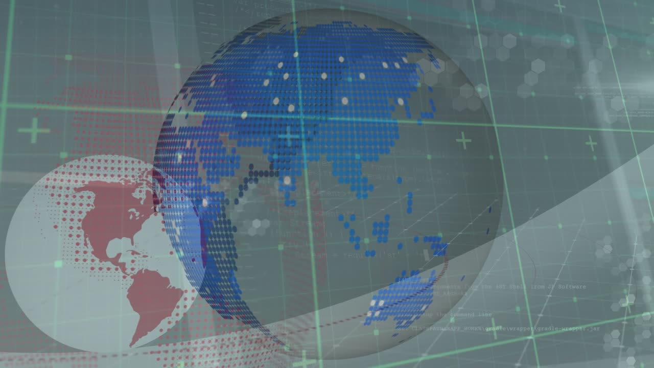 다른 지구 위에서 회전하는 지구의 애니메이션