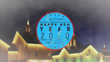 animation of happy new year with lighted barn background