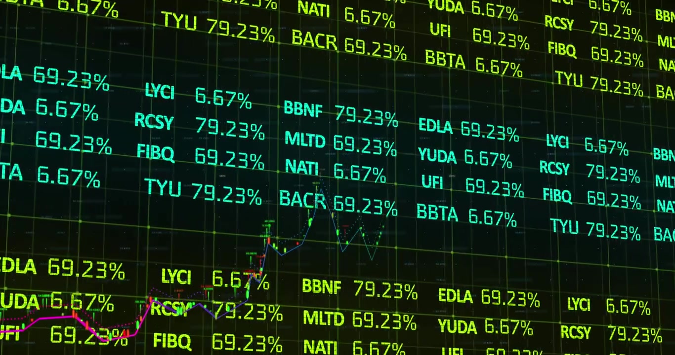 Display digitale di dati del mercato azionario con grafici finanziari fluttuanti