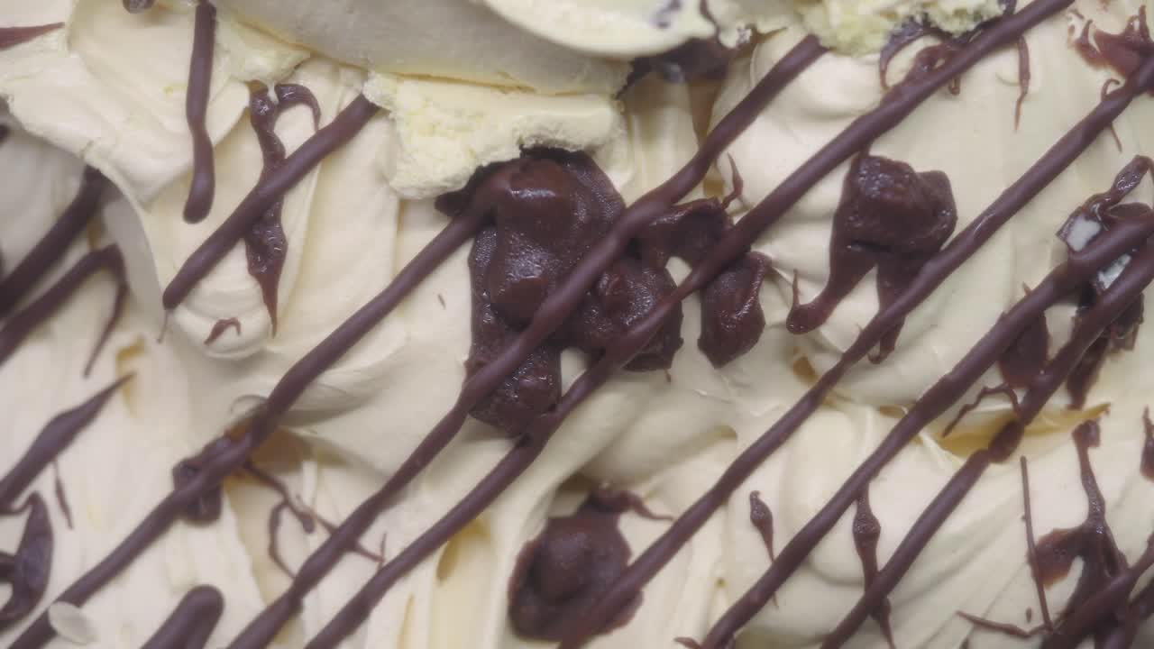 Close-up of Ice Cream with Chocolate Drizzle