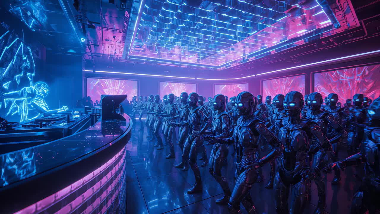 Cyberpunk Robot Dans Partisi