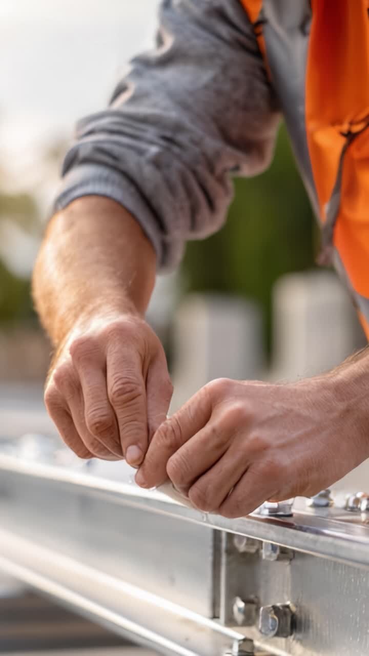 A Skilled Worker Securely Attaching Components in a Construction Setting with Precision and Care, Highlighting the Importance of Attention to Detail in the Process