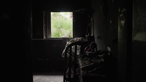 child's bedroom destroyed in ashes by hamas terrorists, kibbutz nir oz, israel